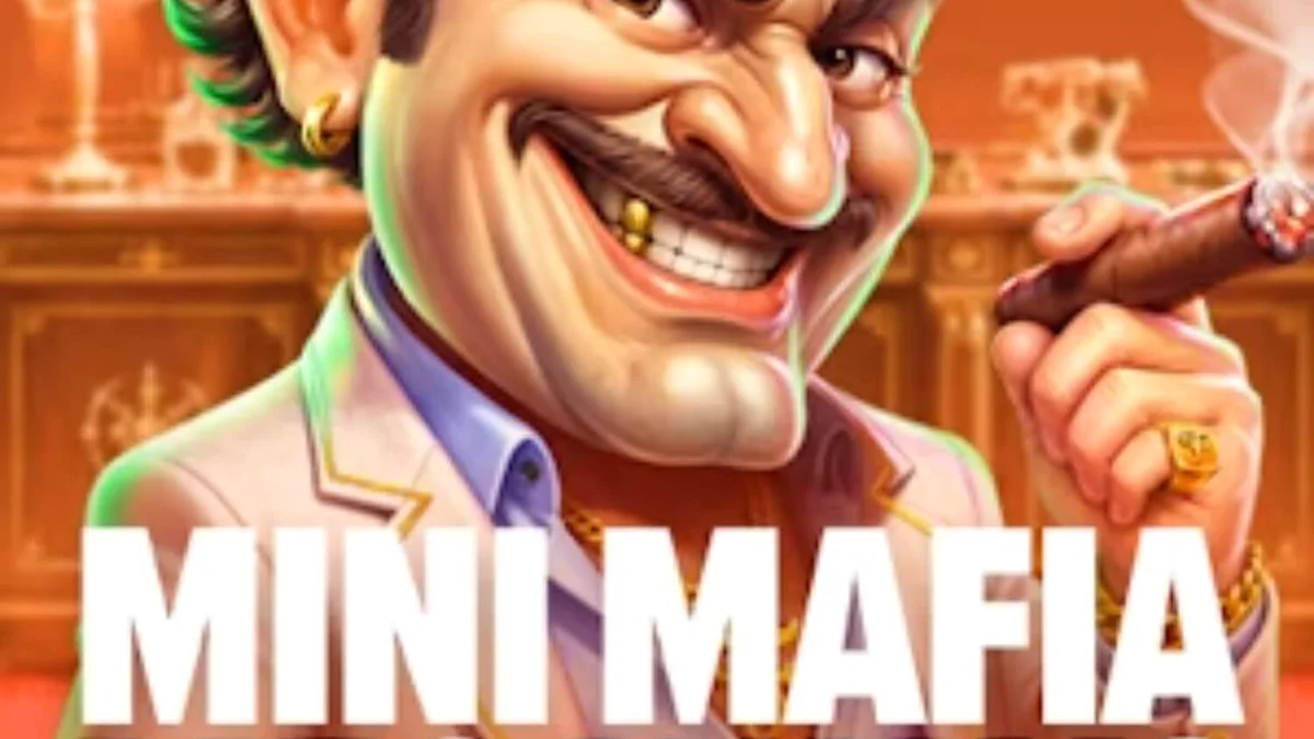 Tampilan antarmuka slot Mini Mafia Megaways dengan tema mafia kartun yang mewah