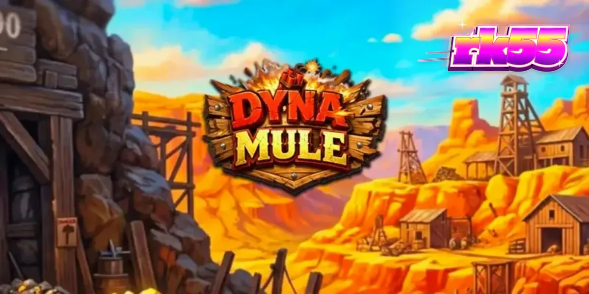 Tampilan visual mesin slot Dyna Mule dengan latar belakang tambang industrial